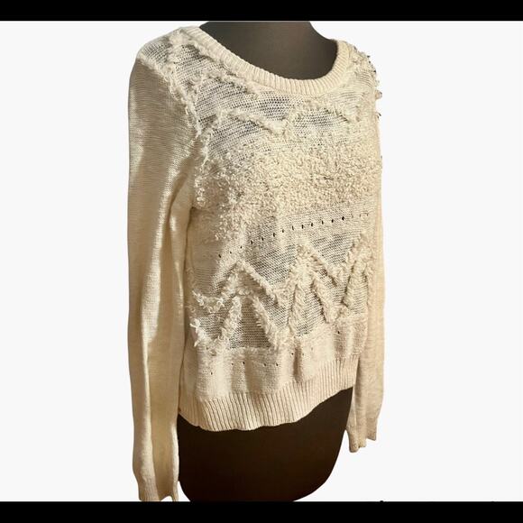 Anthropologie Moth 3D Boho Chic Neutral Cotton Wool Angora Blend Sweater - Picture 1 of 5